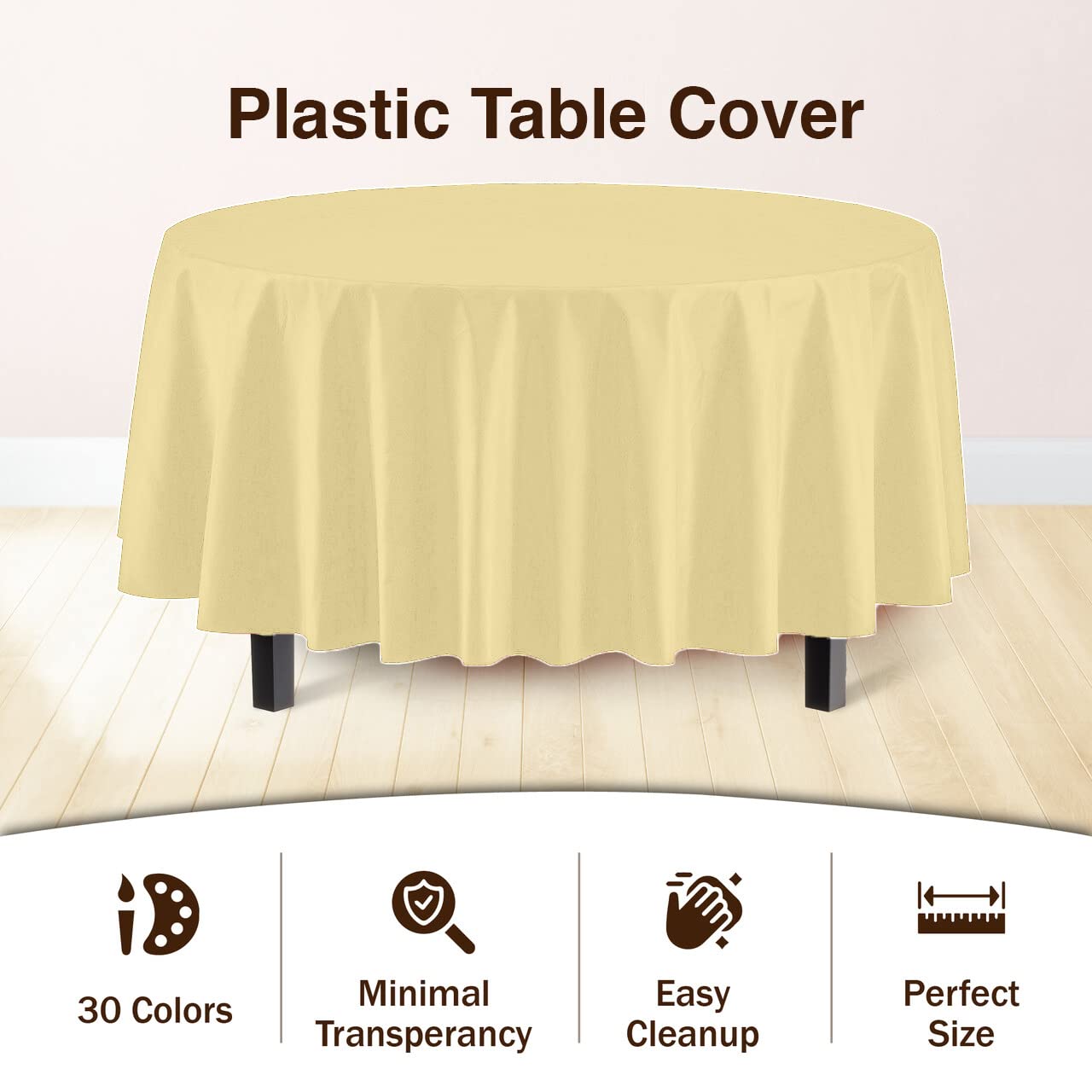 Premium Round Light Yellow Plastic Table Cover