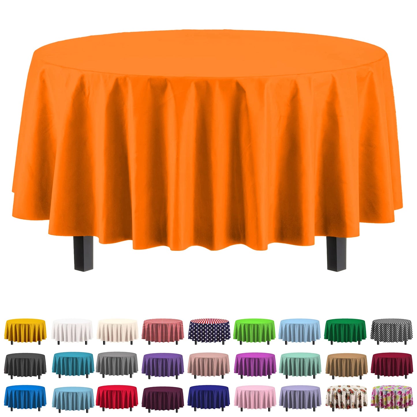 Premium Round Orange Plastic Table Cover