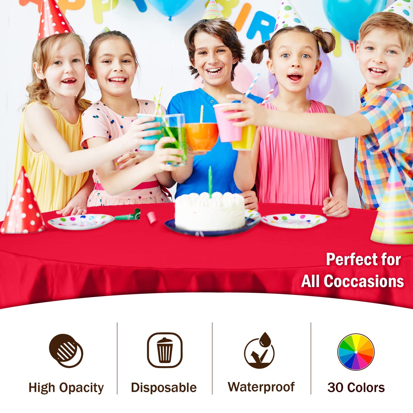 Premium Round Red Plastic Table Cover