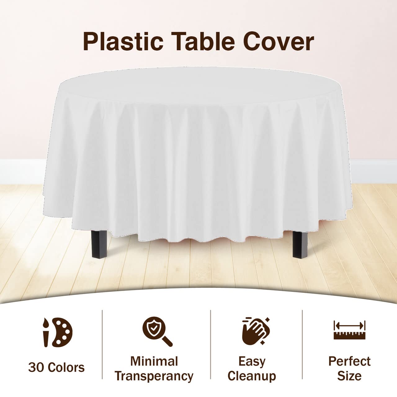 Premium Round White Plastic Table Cover | Case of 96