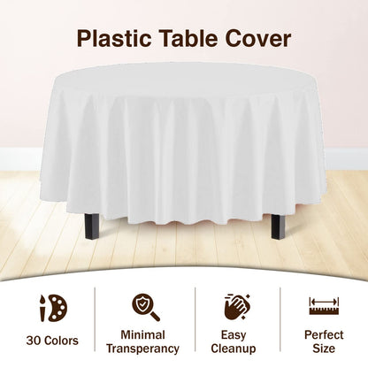Premium Round White Plastic Table Cover | Case of 96