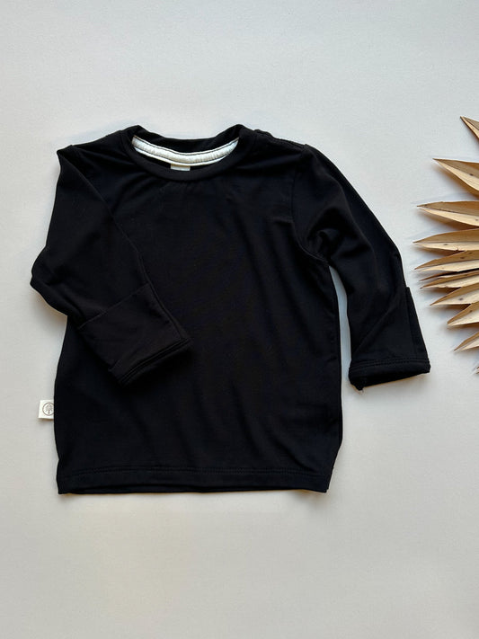 Long Sleeve T-shirt with Mittens | Baby & Toddler | Luxury Bamboo | Black