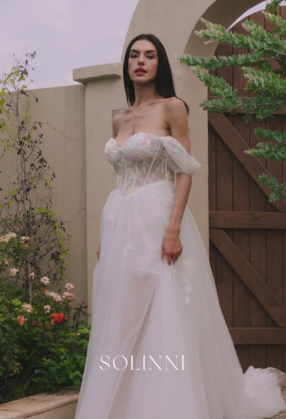 Leora – Colorful Wedding Dress with Detachable Sleeves