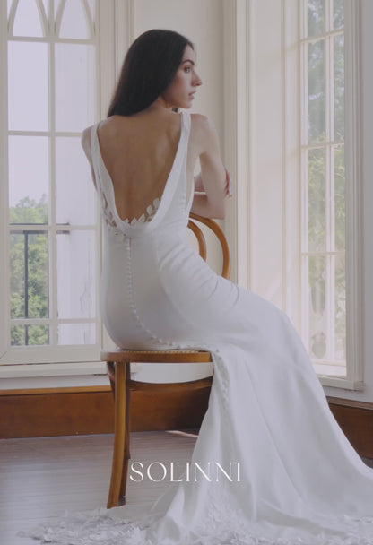 Lior – Minimalist Crepe Wedding Dress with Cowl Back and Petal Train