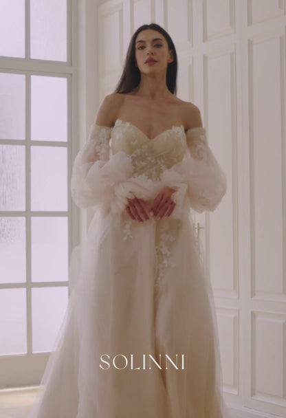 Lumina – Pink Wedding Dress with Detachable Sleeves