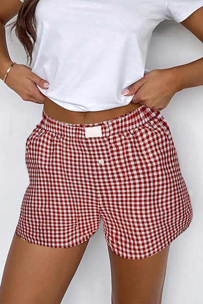 Red Plaid High Waister Boxer Shorts