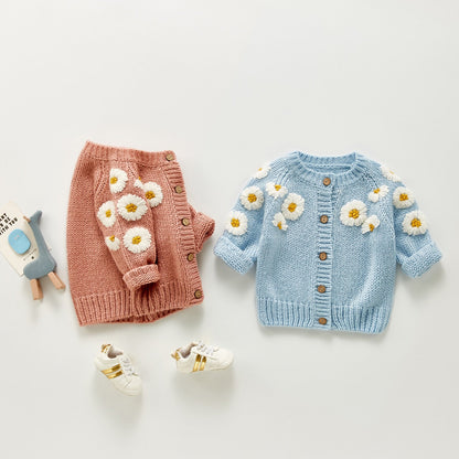 Knitted Daisy Infant Baby Girl Sweater Cardigan Top