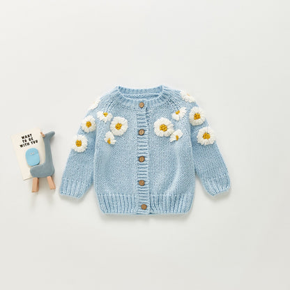 Knitted Daisy Infant Baby Girl Sweater Cardigan Top