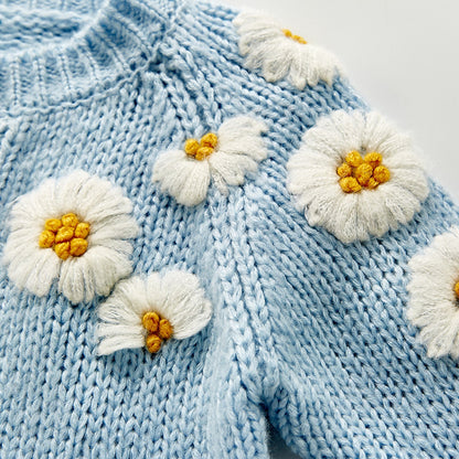 Knitted Daisy Infant Baby Girl Sweater Cardigan Top