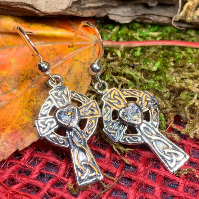 Celtic Cross Heart Earrings