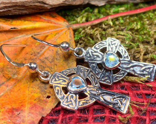 Celtic Cross Heart Earrings