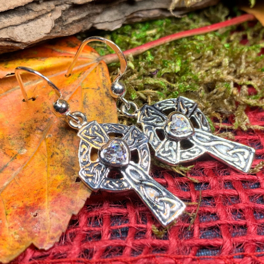 Celtic Cross Heart Earrings