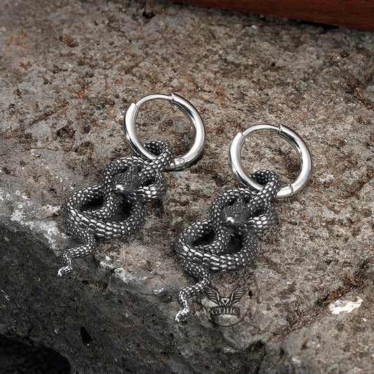 Punk Coiled Snake Stainless Steel Earrings