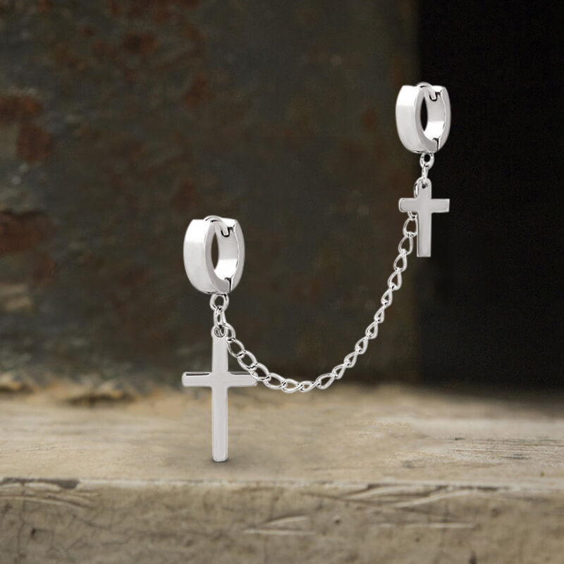 Punk Cross Tassel Stainless Steel Earrings