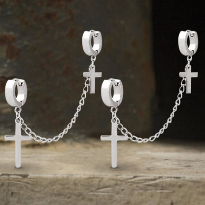 Punk Cross Tassel Stainless Steel Earrings