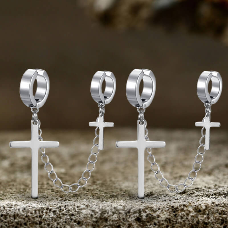 Punk Cross Tassel Stainless Steel Earrings