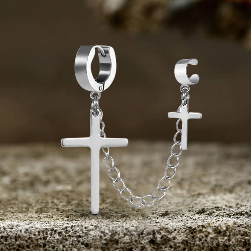 Punk Cross Tassel Stainless Steel Earrings