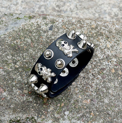Punk Crossbones Skull Pu Leather Spiked Bracelet