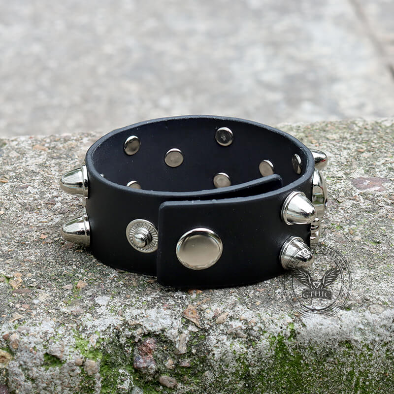 Punk Crossbones Skull Pu Leather Spiked Bracelet
