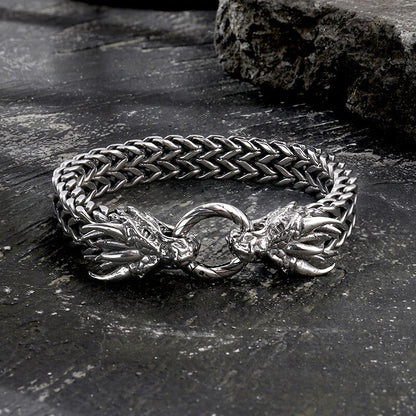 Punk Double Dragon Head Hoop Stainless Steel Bracelet