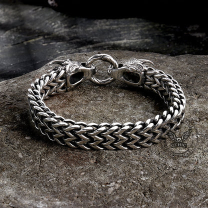 Punk Double Dragon Head Hoop Stainless Steel Bracelet