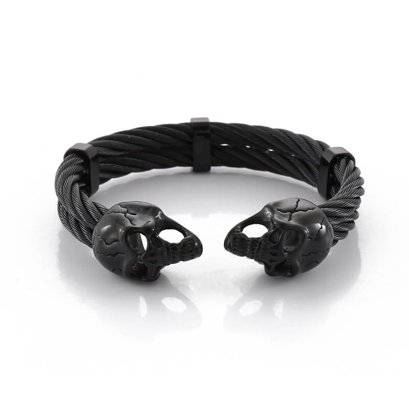 Punk Double Skull Wire Stainless Steel Bracelet