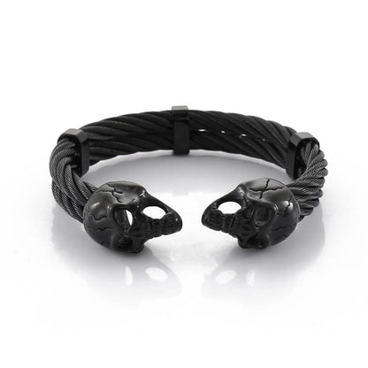 Punk Double Skull Wire Stainless Steel Bracelet