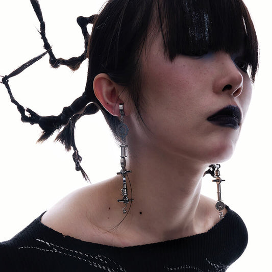 Punk Hardcore Mechanical Titanium Steel Dangle Earrings