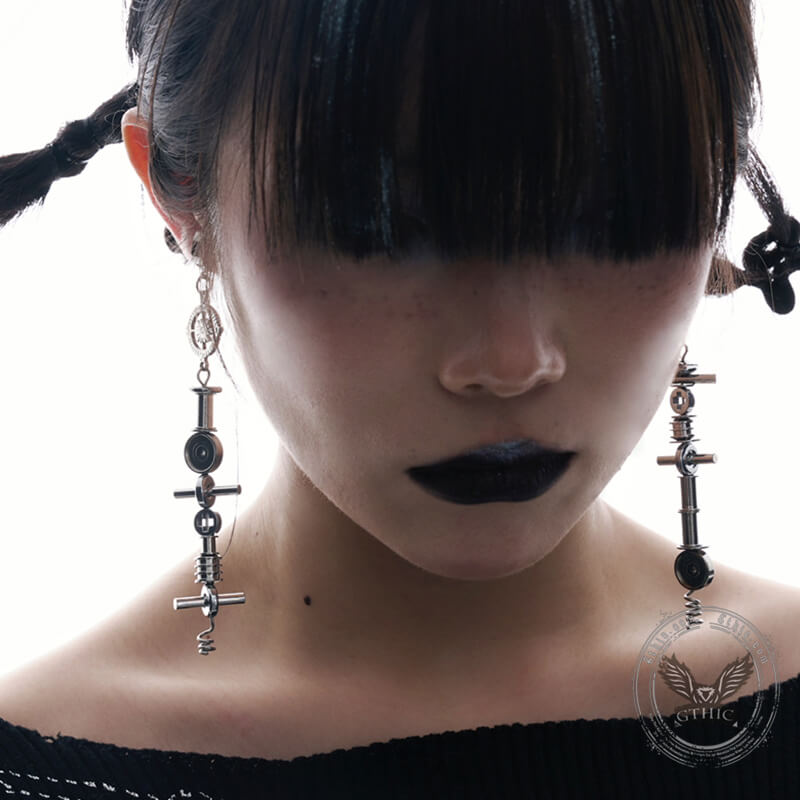 Punk Hardcore Mechanical Titanium Steel Dangle Earrings