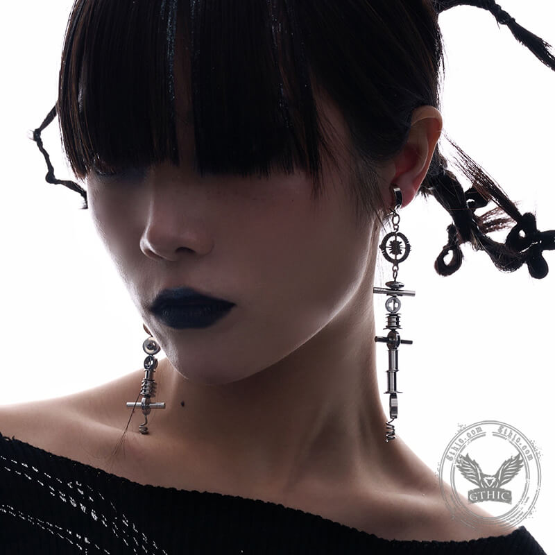Punk Hardcore Mechanical Titanium Steel Dangle Earrings