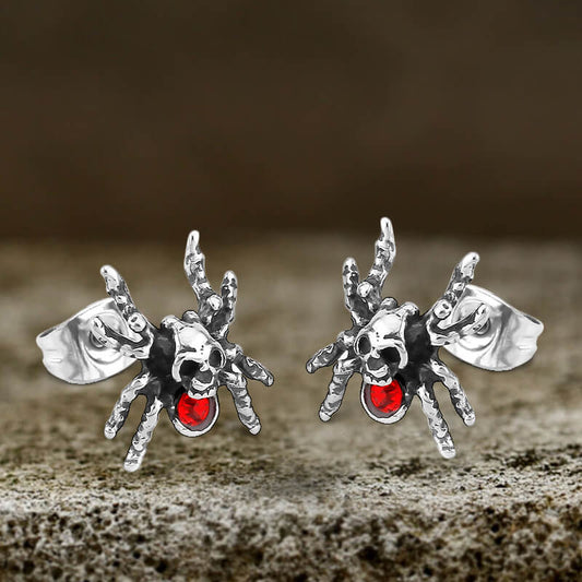 Punk Horror Spider Skull Stainless Steel Stud Earrings