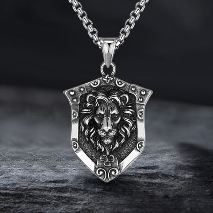 Punk Lion Wolf Shield Stainless Steel Necklace