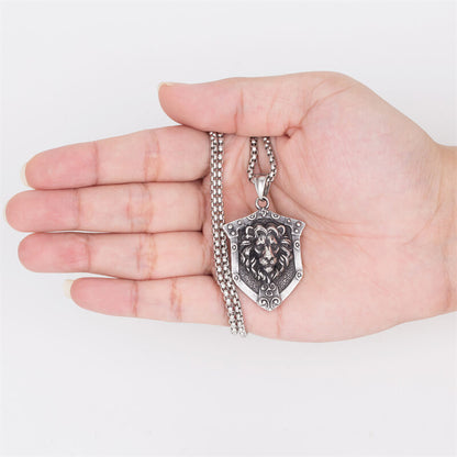 Punk Lion Wolf Shield Stainless Steel Necklace