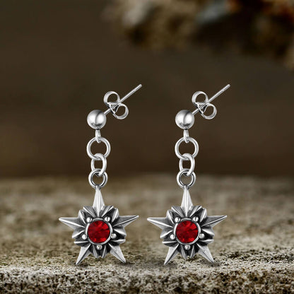 Punk Octagonal Star Ruby Stainless Steel Earrings