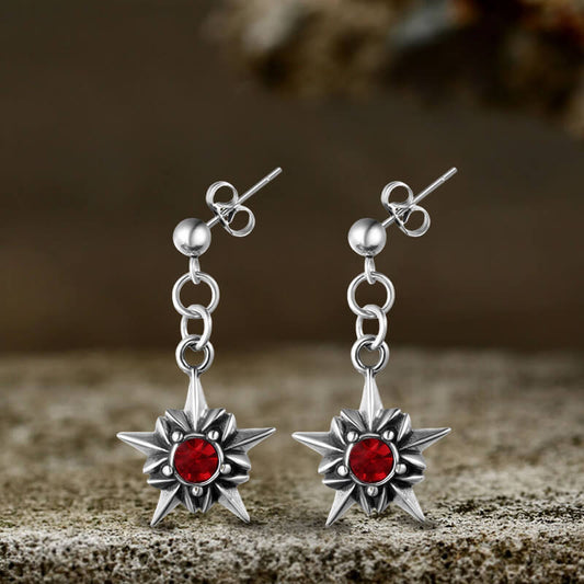 Punk Octagonal Star Ruby Stainless Steel Earrings
