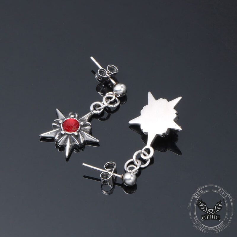 Punk Octagonal Star Ruby Stainless Steel Earrings