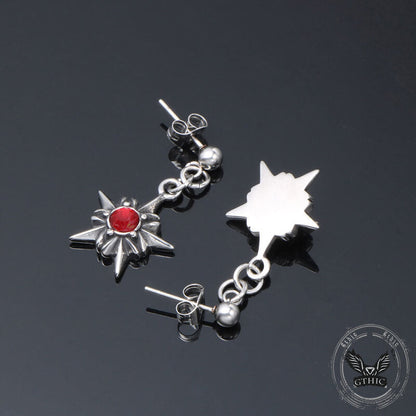 Punk Octagonal Star Ruby Stainless Steel Earrings