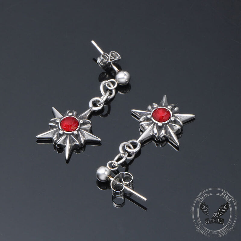 Punk Octagonal Star Ruby Stainless Steel Earrings