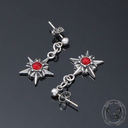 Punk Octagonal Star Ruby Stainless Steel Earrings