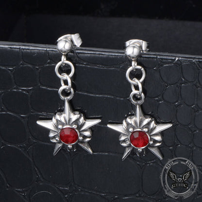 Punk Octagonal Star Ruby Stainless Steel Earrings
