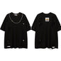 Punk Ripped Short Sleeve T-shirt With Chain