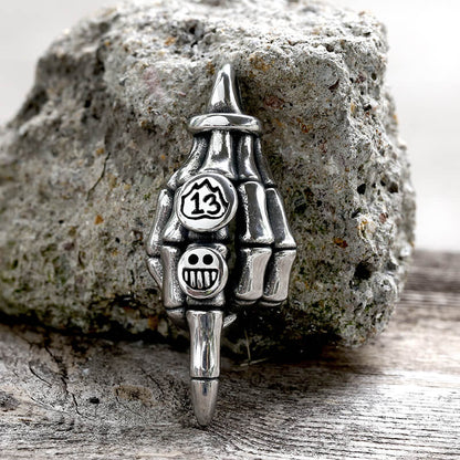 Punk Skeleton Hand Smiley Face Stainless Steel Pendant