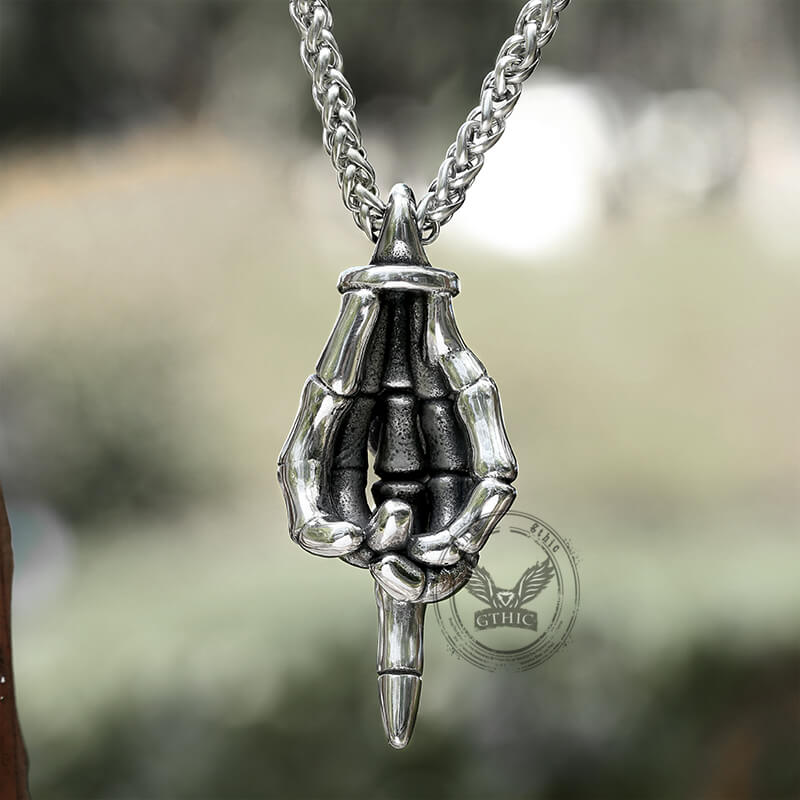 Punk Skeleton Hand Smiley Face Stainless Steel Pendant