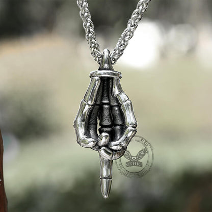 Punk Skeleton Hand Smiley Face Stainless Steel Pendant