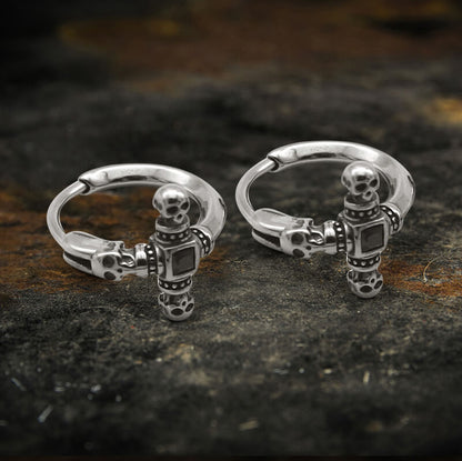Punk Skull Cross Stainless Steel Hoop Earrings