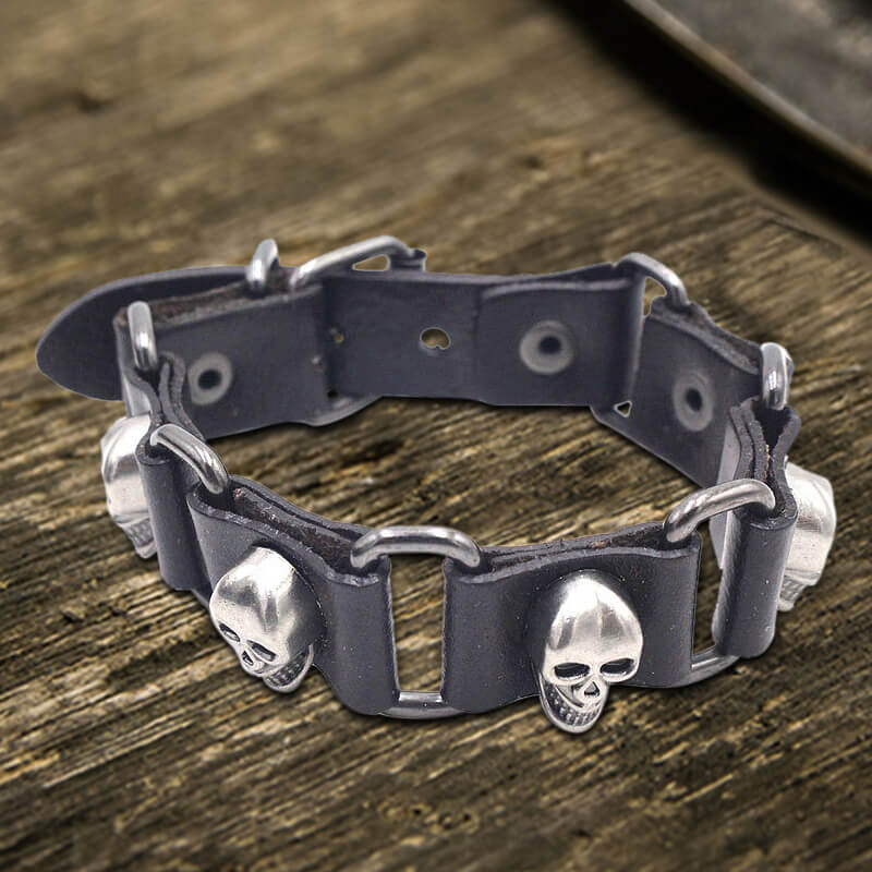 Punk Skull Head PU Leather Adjustable Bracelet