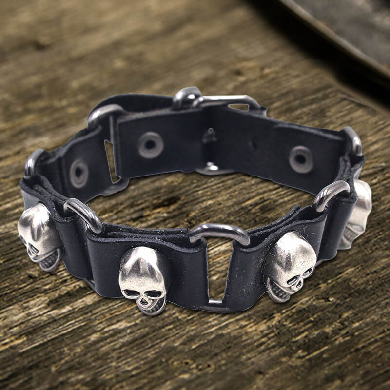 Punk Skull Head PU Leather Adjustable Bracelet