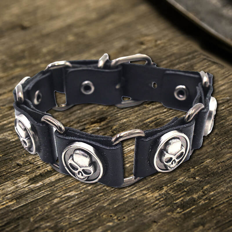 Punk Skull Head PU Leather Adjustable Bracelet