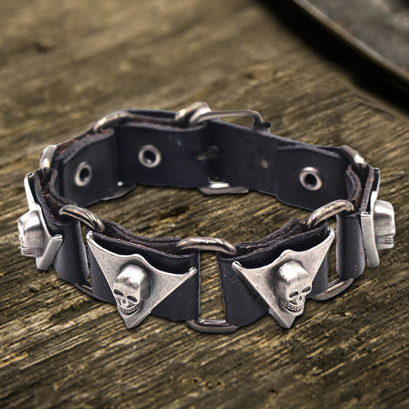 Punk Skull Head PU Leather Adjustable Bracelet