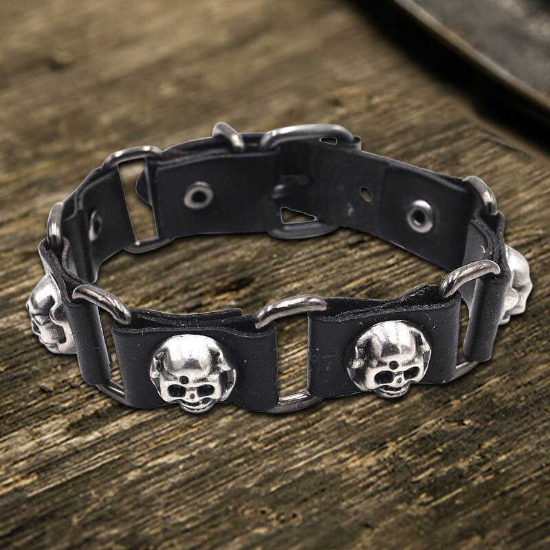 Punk Skull Head PU Leather Adjustable Bracelet
